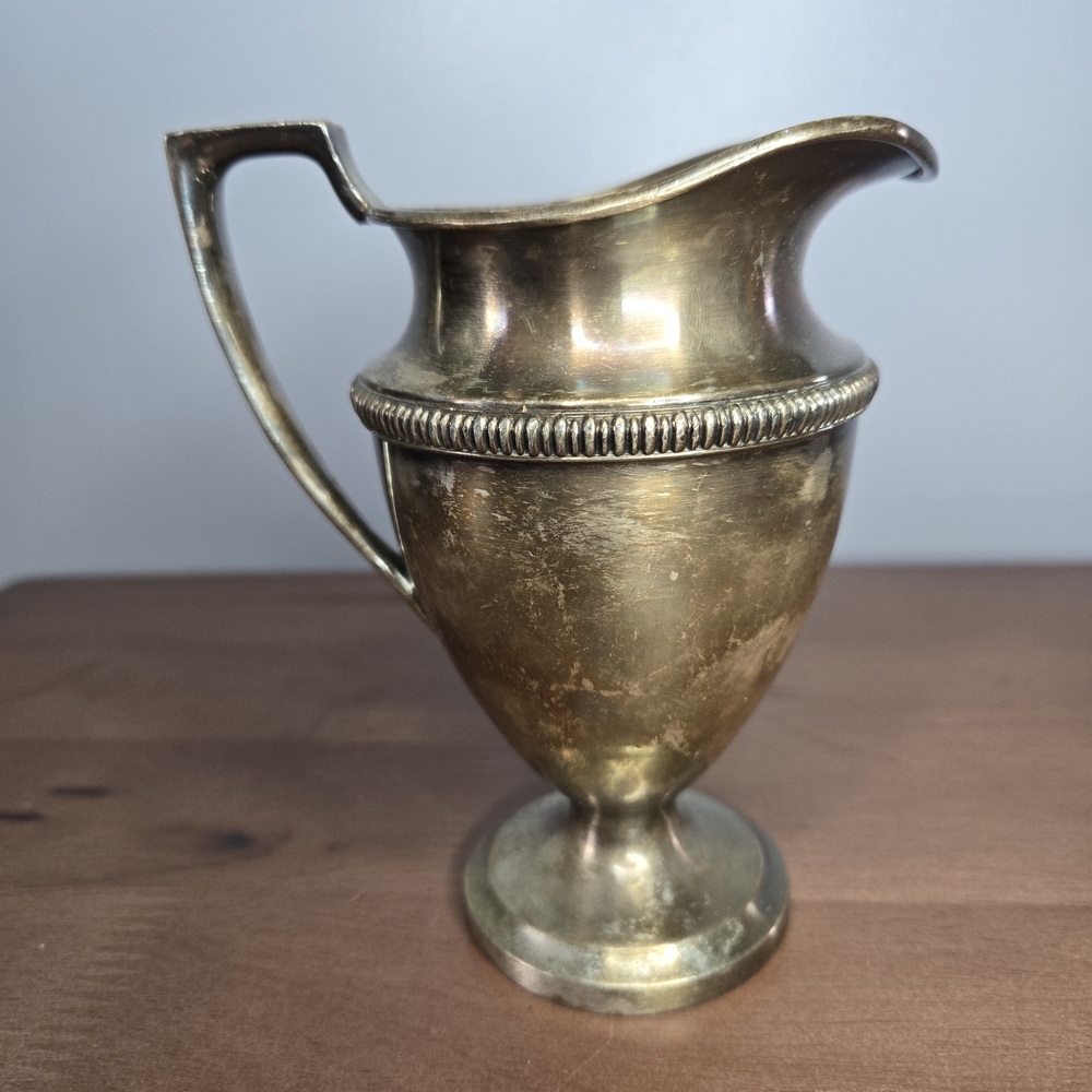 Vintage Mid Century Crescent Silver Plated Copper Pitcher 3352K Decorative Piece